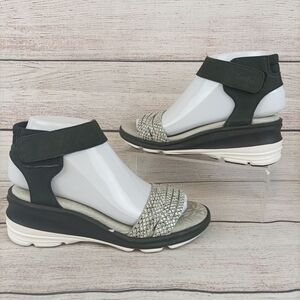 Jambu Womens Santorini Wedge Sandals Size 6M Black White Ankel Strap